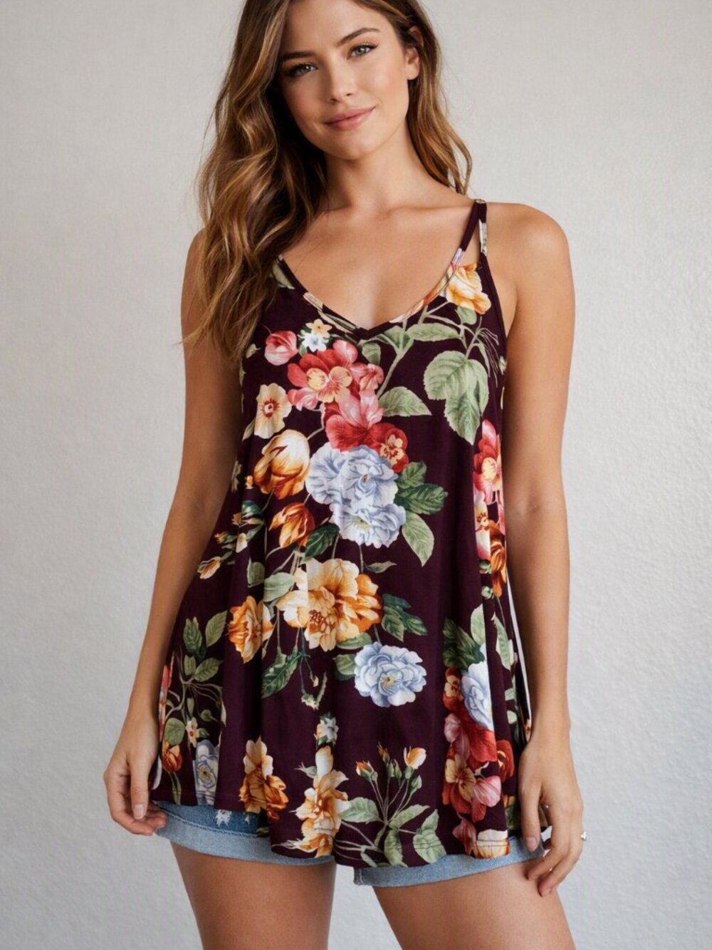 Papermoon Floral Tank Top - Burgundy and Multicolor